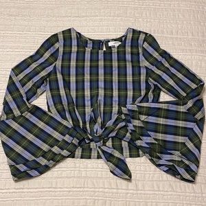 Christmas Likely Cropped Trumpet Ruffle Sleeve Blouse